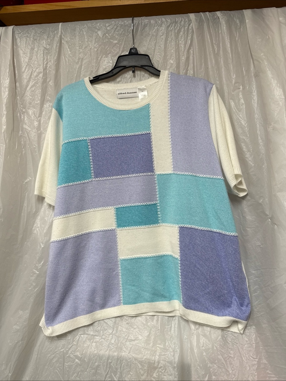 Alfred Dunner women’s Colorblock Knit Sweater - White, Light Blue & Lavender XL